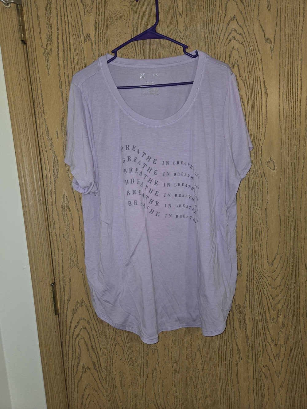 Xersion Lavender Short-Sleeve Scoop Neck Tee with 'BREATHE' Graphic